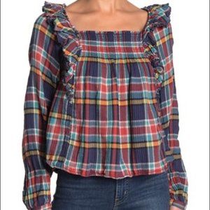 NWT Free People Siena Plaid Pulloer Top